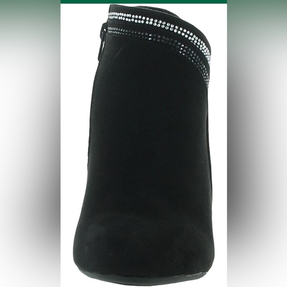 Embellished Rhinestone Trim Cushioned Almond Toe Stiletto Zip-Up Dress Booties - Picture 4 of 10